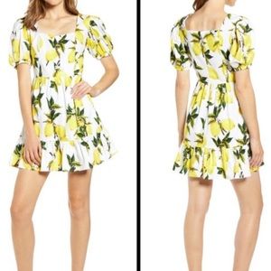 English Factory Lemon Puff Sleeves Mini Dress Size Medium